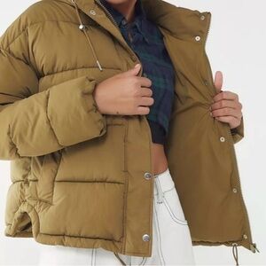 Urban Outfitters Mae Hooded Olive Green Puffer Jacket Coat